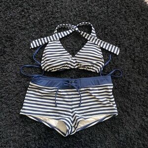 Tommy Hilfiger Navy and White Striped Bikini M/L